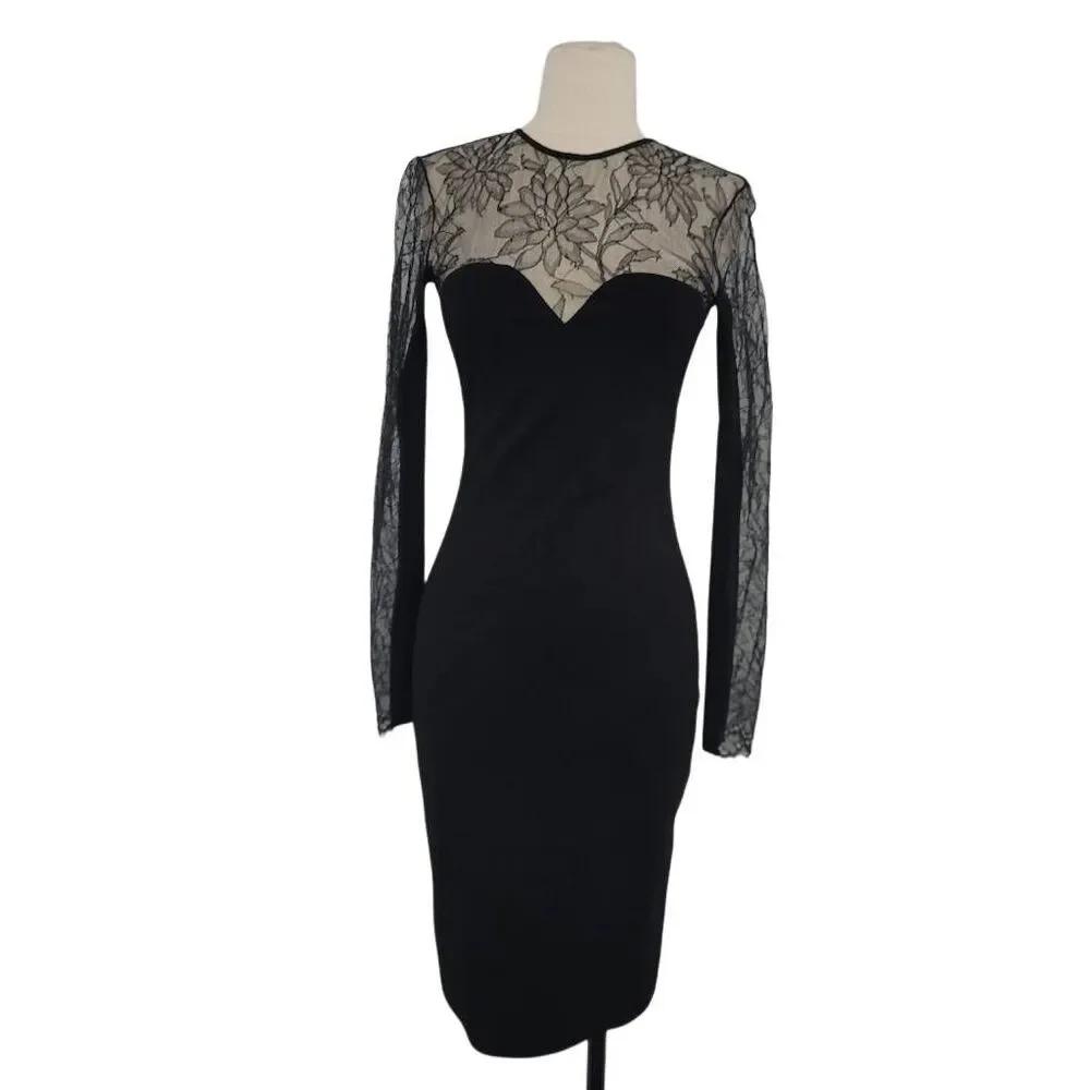 NWT MASON Black Lace‎ Bodycon Dress Sz Small Sheer Sexy LBD Party Cocktail Club